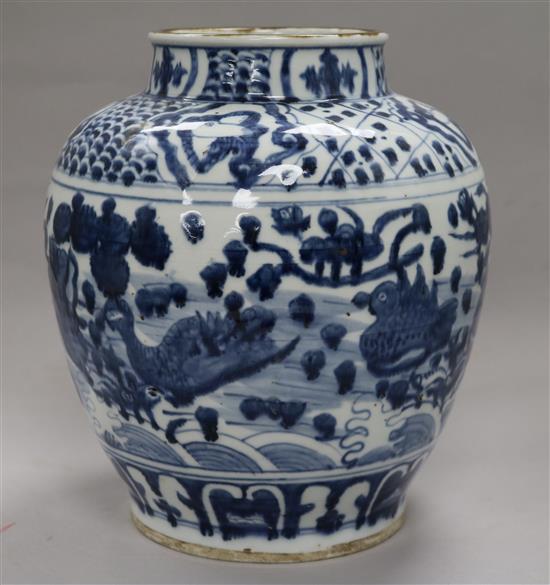 A Chinese blue and white ovoid jar 26cm.